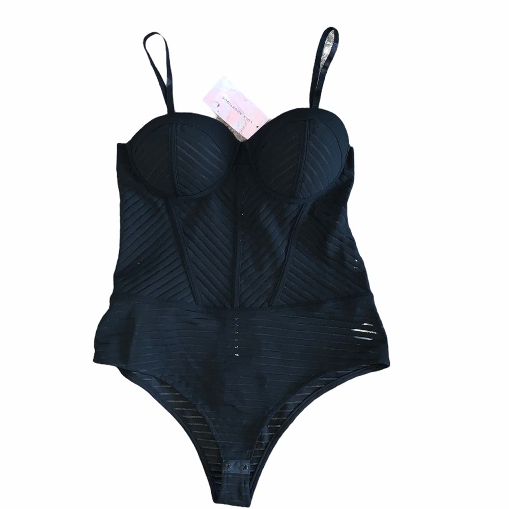 NWT Lola Shoetique Black Sheer Lingerie Bodysuit